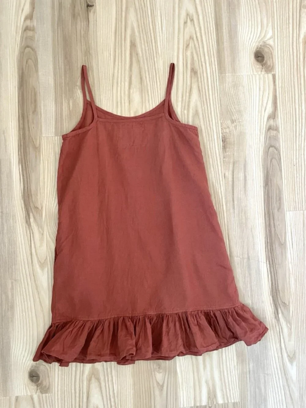 Not Perfect Linen 100% Linen Ruffle Hem Mini Dress Sleeveless Rust size Small - Picture 5 of 6